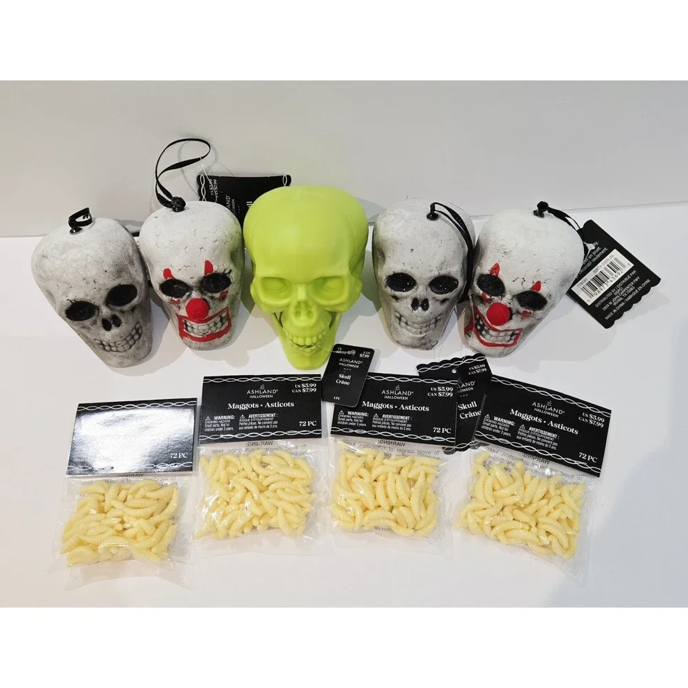 5 Skulls 4 Packs Maggots Ashland Halloween Decoration Plastic & Styrofoam Skulls